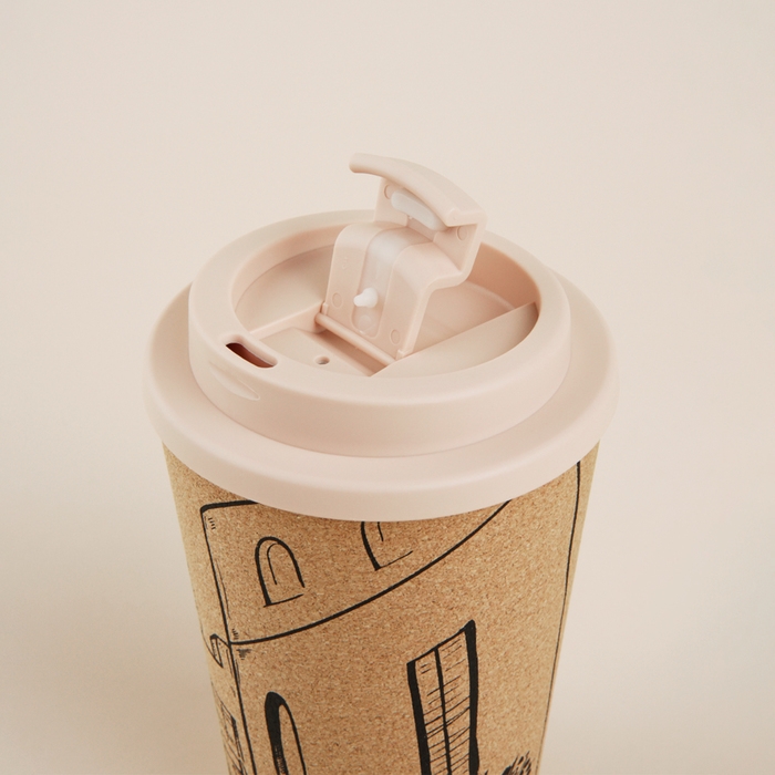 Стакан для кофе с крышкой SL Home &laquo;Тира&raquo;, пробковый, 350 мл, 9,5&times;9,5&times;14,5 см, цвет бежевый