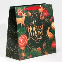 Пакет подарочный новогодний ламинированный квадратный &laquo;Gold&raquo;, 30 х 30 х 12 см, Новый год