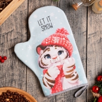 Новый год. Варежка-прихватка &laquo;Новый год: Winter fun&raquo; 20х28см,саржа, 100% х/л, ватин 250г/м2