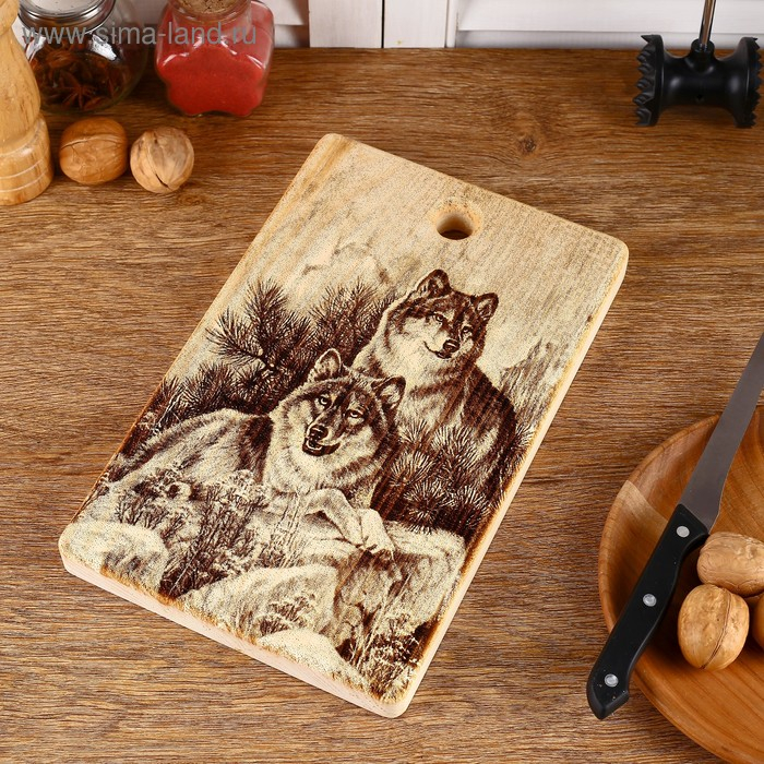 Доска из массива кедра &laquo;Волки&raquo;, прямоугольная, 18 &times; 28 см №1