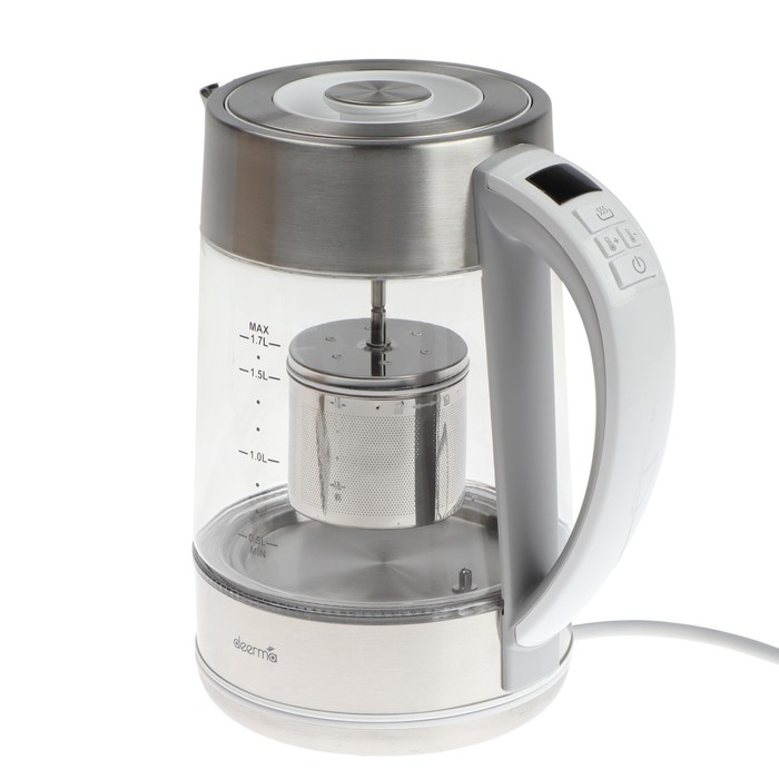 Чайник электрический DEERMA DEM-SH50W, стекло, 1.7 л, 2200 Вт, регулировка t°, серебристый Чайник электрический DEERMA DEM-SH50W, стекло, 1.7 л, 2200 Вт, регулировка t°, серебристый