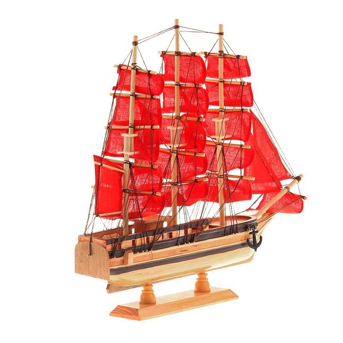 Корабль сувенирный средний &laquo;Ахиллес&raquo;, паруса красные, 39х44х7 см