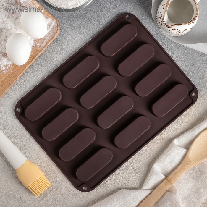 Форма для выпечки Доляна «Сладости.Эклер», силикон, 28×21×1 см, 12 ячеек (7,6×2,7×1 см), цвет МИКС Форма для выпечки Доляна «Сладости.Эклер», силикон, 28×21×1 см, 12 ячеек (7,6×2,7×1 см), цвет МИКС