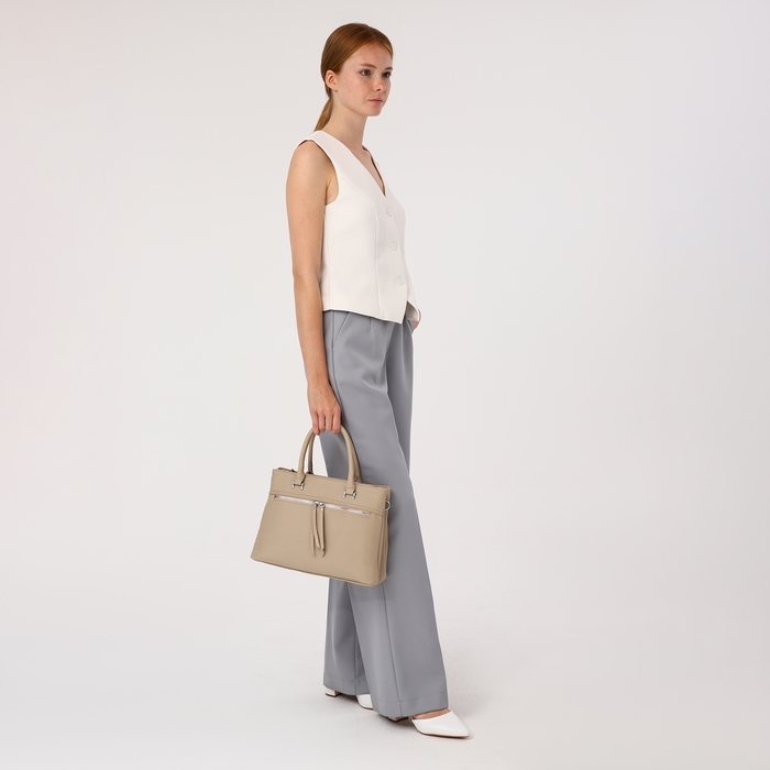 Сумка-тоут на молнии, 2 наружных кармана, цвет бежевый Сумка-тоут на молнии, 2 наружных кармана, цвет бежевый