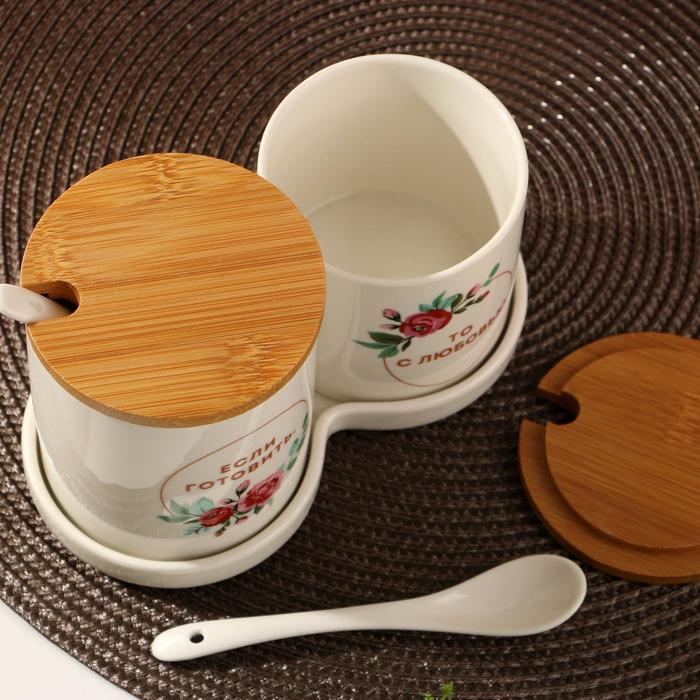 Набор банок для хранения из керамики &laquo;Готовить с любовью&raquo;, 400 мл, 250 мл, 2 шт, цвет белый