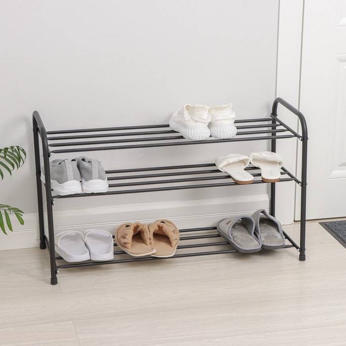 Подставка для обуви, 3 полки, 82,5&times;32&times;48,5 см, цвет чёрный