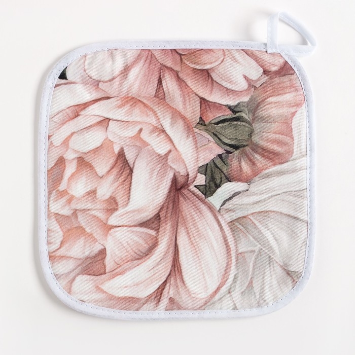 Кухонный набор "Этель" Пионы полотенце 40х73 см, прихватка 19х19 см, фартук 60х65+/-5см