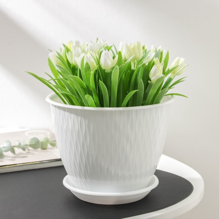 Цветочный горшок с поддоном &laquo;Корсика&raquo;, 1,8 л, d=17, цвет белый