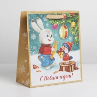 Пакет подарочный новогодний крафтовый вертикальный &laquo;С Новым годом!&raquo;, ML 23 х 27 х 8 см, Новый год