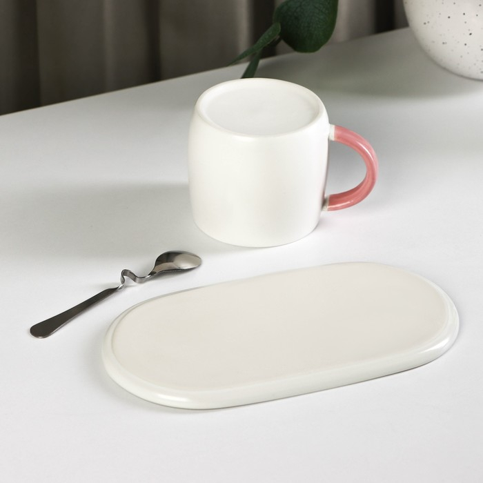 Чайная пара керамическая &laquo;Тропики&raquo;, 300 мл, подставка 21&times;11,5, ложка