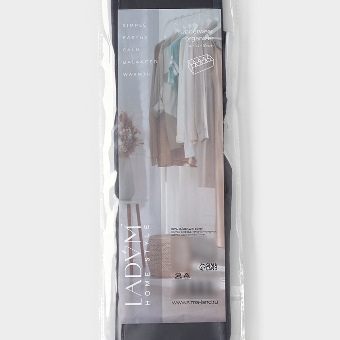 Органайзер для хранения белья LaDо́m, 8 ячеек, 24&times;14&times;10 см, цвет графитовый