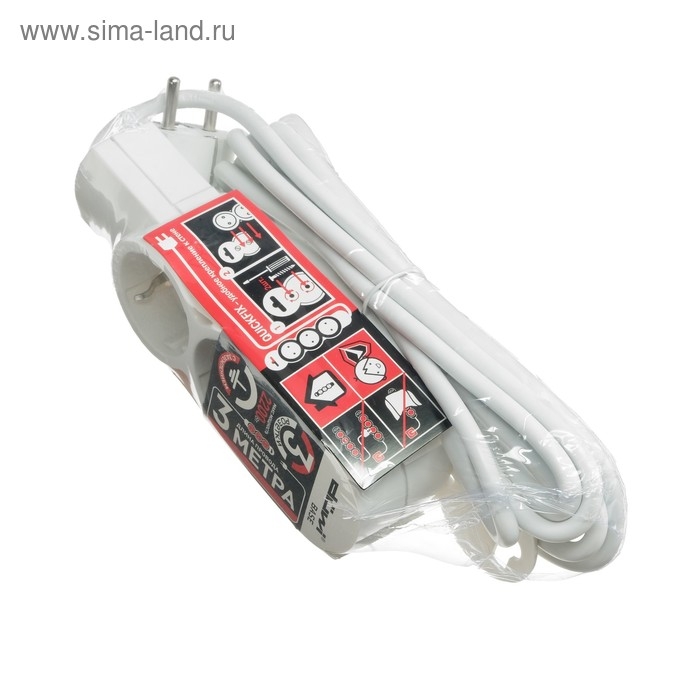 Удлинитель Duwi, 3 розетки, 3 м, 10 А, 2200 Вт, ПВС 3х0.75 мм2, с з/к, белый Удлинитель Duwi, 3 розетки, 3 м, 10 А, 2200 Вт, ПВС 3х0.75 мм2, с з/к, белый