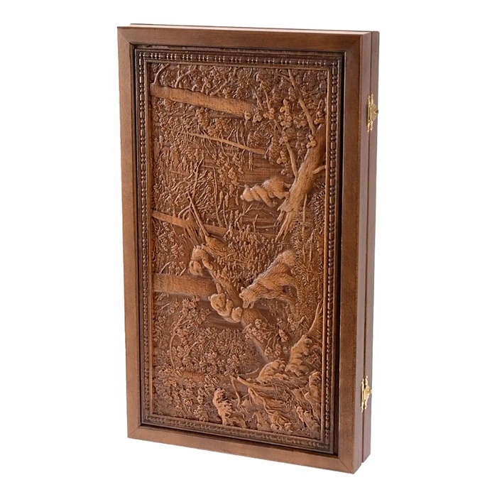 Нарды деревянные большие, резные Нарды деревянные большие, резные "Мишки в лесу", доска из массива бука, патина, 50 х 58 см