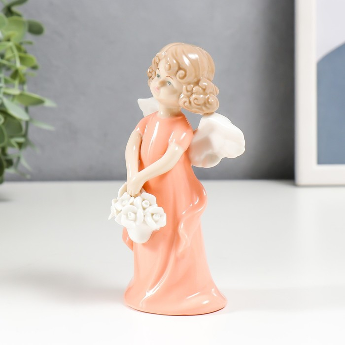 Сувенир Сувенир "Ангелочек-девочка с корзинкой белых роз" 14х5х8 см, МИКС