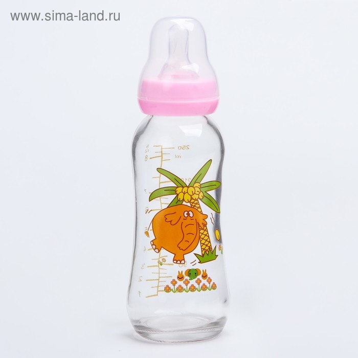 Бутылочка для кормления, классическое горло, 250 мл., от 3 мес., стекло, цвет МИКС