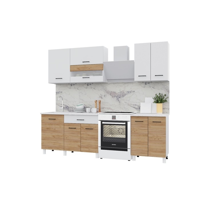 Кухонный гарнитур Тренд 1800, Белый/Белый/Дуб золотой Кухонный гарнитур Тренд 1800, Белый/Белый/Дуб золотой