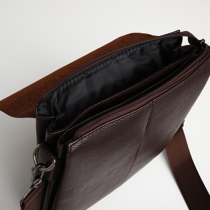 Сумка мужская через плечо TEXTURA, наружный карман, цвет коричневый