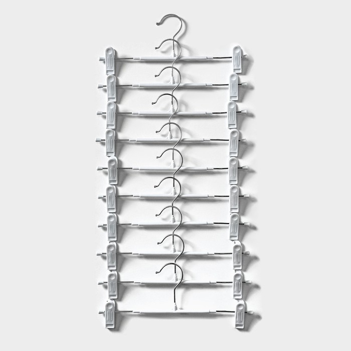 Вешалки для брюк и юбок с зажимами, набор 10 шт, 30×12,5 см, цвет белый Вешалки для брюк и юбок с зажимами, набор 10 шт, 30×12,5 см, цвет белый