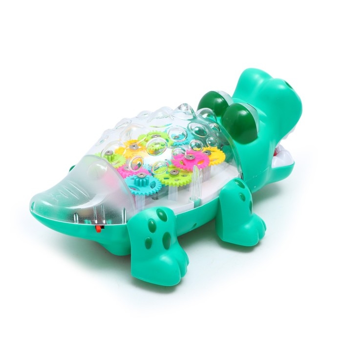 Крокодил «Шестерёнки», свет и звук, работает от батареек, цвет зелёный Крокодил «Шестерёнки», свет и звук, работает от батареек, цвет зелёный