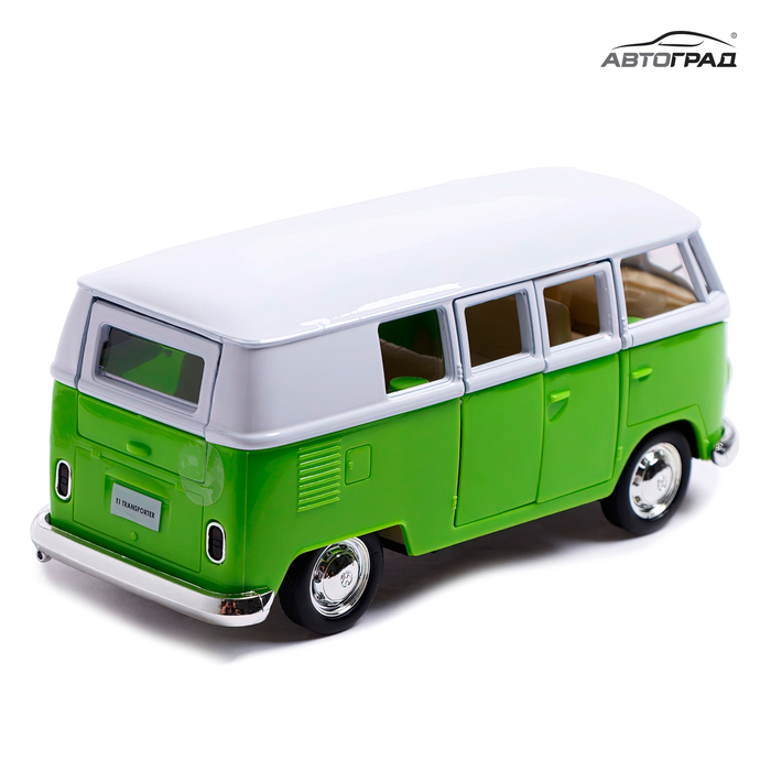 Машина металлическая VOLKSWAGEN TRANSPORTER T1, 1:32, открываются двери, инерция, цвет зелёный