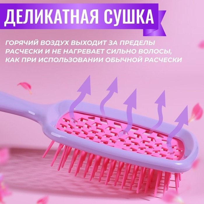Расчёска массажная, широкая, вентилируемая, 8,5 × 20,5 см, PVC коробка, цвет сиреневый/розовый Расчёска массажная, широкая, вентилируемая, 8,5 × 20,5 см, PVC коробка, цвет сиреневый/розовый