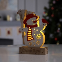 Светодиодная фигура &laquo;Снеговик&raquo; 16.5 &times; 20 &times; 5 см, дерево, батарейки LR1130х3 (в комплекте), свечение тёплое белое