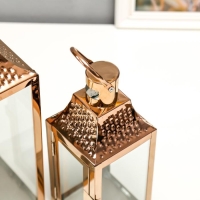 Подсвечник металл, стекло фонарь "Точки" медь н-р 3 шт 55х18х18 37,5х14,5х14,5 26х10х10 см