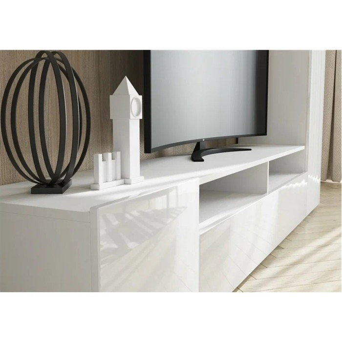 Гостиная Лира, 2130х1680х350, Белый/ Белый глянец МДФ