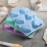 Форма для выпечки Доляна «Сердце», силикон, 26,5×18 см, 6 ячеек, цвет МИКС Форма для выпечки Доляна «Сердце», силикон, 26,5×18 см, 6 ячеек, цвет МИКС