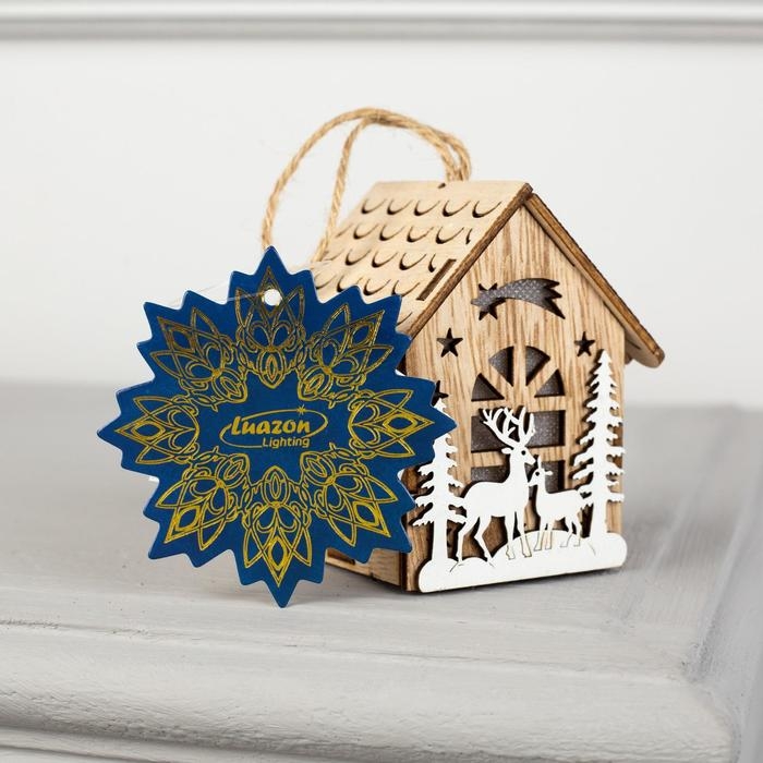 Ёлочная игрушка &laquo;Домик с оленями&raquo;, от батареек, свечение тёплое белое
