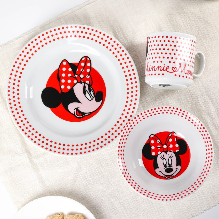 Набор посуды, 3 предмета: тарелка &Oslash; 16,5 см, миска &Oslash; 14 см, кружка 250 мл, "Минни", Минни Маус