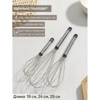 Набор венчиков для взбивания Доляна &laquo;Помощник&raquo;, 3 шт: 19 см, 24 см, 29 см, цвет серебристый