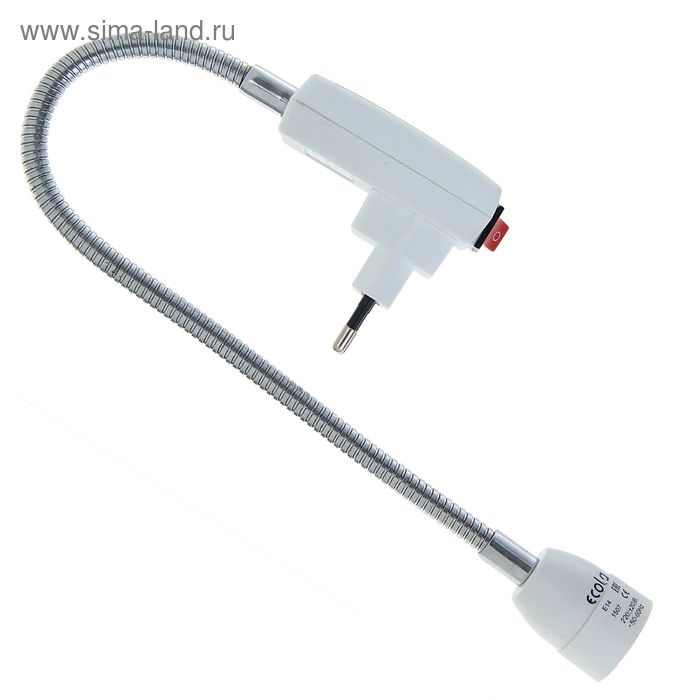 Переходник Ecola, вилка/патрон Е14, 395 × 45 мм, с выключателем, белый Переходник Ecola, вилка/патрон Е14, 395 × 45 мм, с выключателем, белый