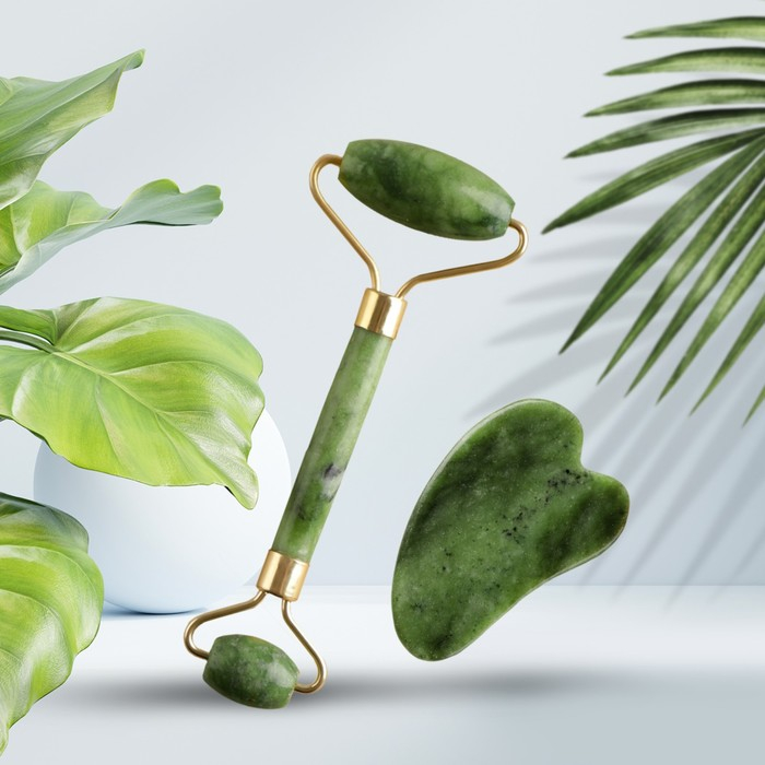 Массажер для лица, гуаша набор «8 марта», 14 х 20 см, кальцит и серпентин Массажер для лица, гуаша набор «8 марта», 14 х 20 см, кальцит и серпентин