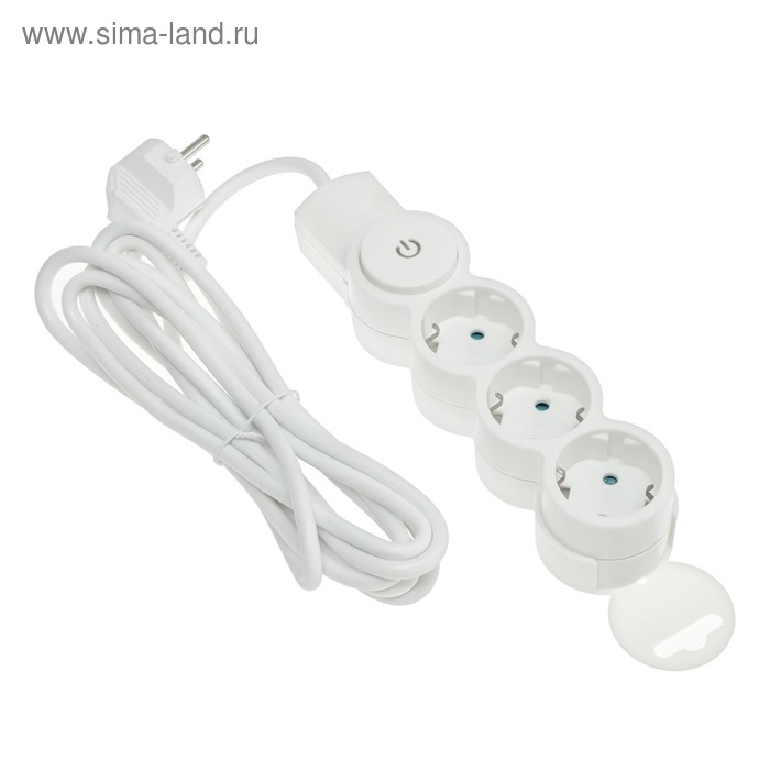 Удлинитель Duwi, 3 розетки, 3 м, 10 А, 2200 Вт, ПВС 3х0.75 мм2, с з/к, с выключателем, белый Удлинитель Duwi, 3 розетки, 3 м, 10 А, 2200 Вт, ПВС 3х0.75 мм2, с з/к, с выключателем, белый