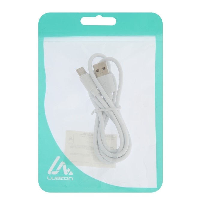 Кабель Luazon, Type-C - USB, 2 А, 1 м, белый Кабель Luazon, Type-C - USB, 2 А, 1 м, белый