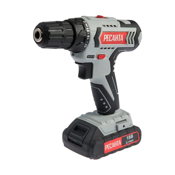 Дрель-шуруповерт Дрель-шуруповерт "Ресанта" ДА-18-2ЛК, 18 Вт, 2х2 Ач, Li-Ion, 50 Нм, 400/1400 об/мин