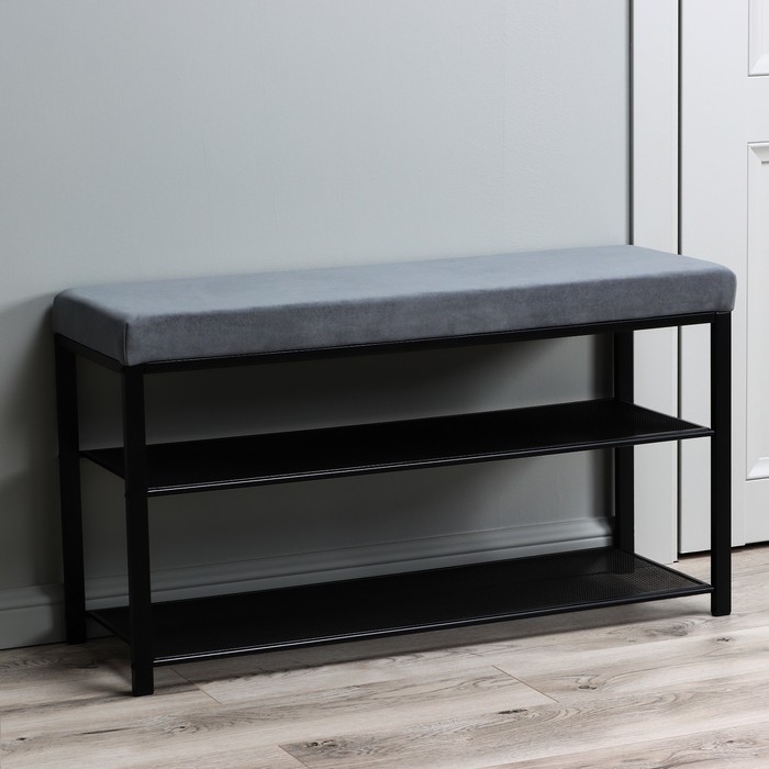 Банкетка &laquo;Торонто 33C&raquo;, 92, 5&times;31, 6&times;11, 3 см, цвет каркаса черный, цвет сиденья серый