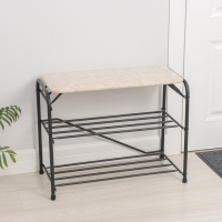 Подставка для обуви с сиденьем, 3 яруса, 65×32×48,5 см, замша, цвет чёрный Подставка для обуви с сиденьем, 3 яруса, 65×32×48,5 см, замша, цвет чёрный