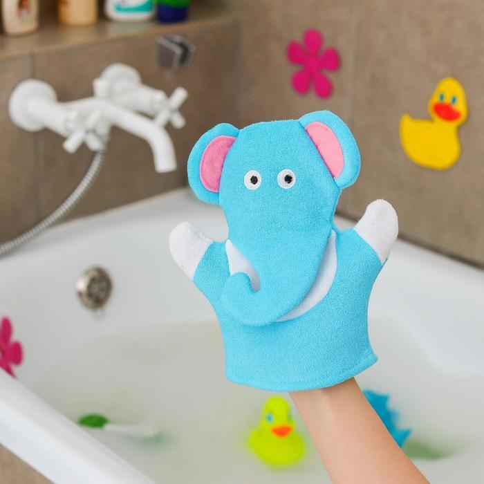 Мочалка - варежка детская для купания Доляна «Слоник», 22 см Мочалка - варежка детская для купания Доляна «Слоник», 22 см