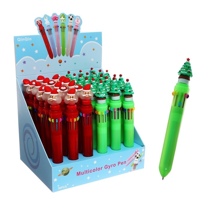 Новый год. Ручка шариковая автоматическая 10-ти цветная, Новый год. Ручка шариковая автоматическая 10-ти цветная, "Елка", МИКС