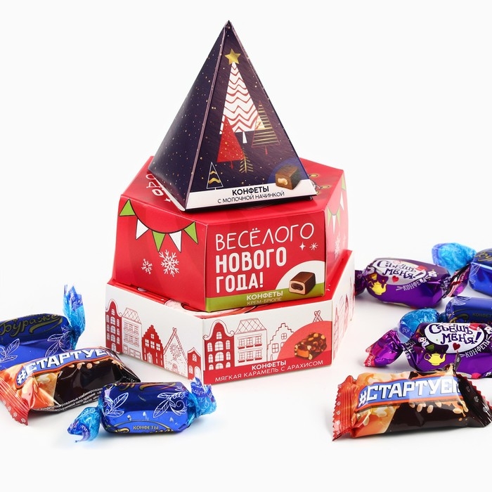 Новогодний подарочный набор конфет в подарочной коробке &laquo;Весёлого Нового года&raquo;, 250 г.