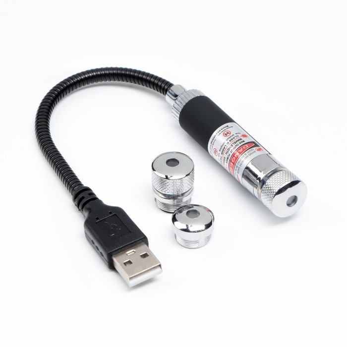 Лазерная указка, 650 нм, 2 насадки, USB. красный луч Лазерная указка, 650 нм, 2 насадки, USB. красный луч