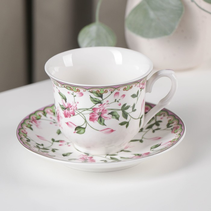 Чайная пара фарфоровая Доляна &laquo;Бланко&raquo;, 2 предмета: чашка 220 мл, блюдце d=14,3 см, цвет белый