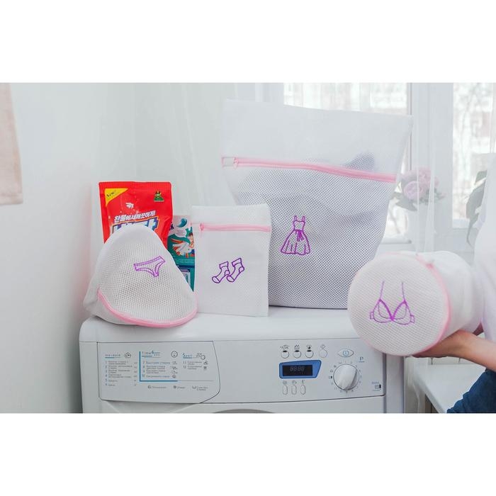 Мешок для стирки нижнего белья Доляна, 20&times;20&times;20 см, трёхслойный, крупная сетка, цвет белый