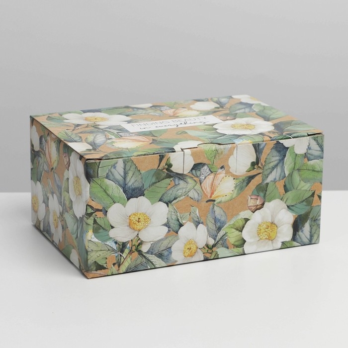 Коробка‒пенал, упаковка подарочная, &laquo;Цветы&raquo;, 22 х 15 х 10 см