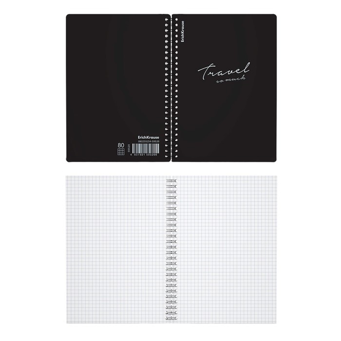 Тетрадь на спирали, 80 листов в клетку, ErichKrause Classic Words, пластиковая обложка, блок офсет 100% белизна, чёрная Тетрадь на спирали, 80 листов в клетку, ErichKrause Classic Words, пластиковая обложка, блок офсет 100% белизна, чёрная