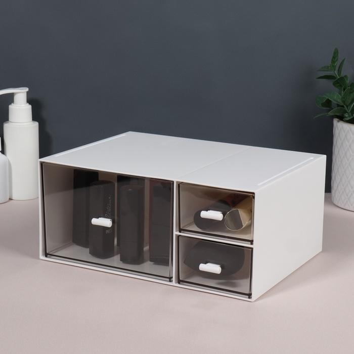 Органайзер для хранения &laquo;BASIC&raquo;, многоуровневый, 3 секции, 22,9 &times; 17,5 &times; 10 см, цвет белый/прозрачный