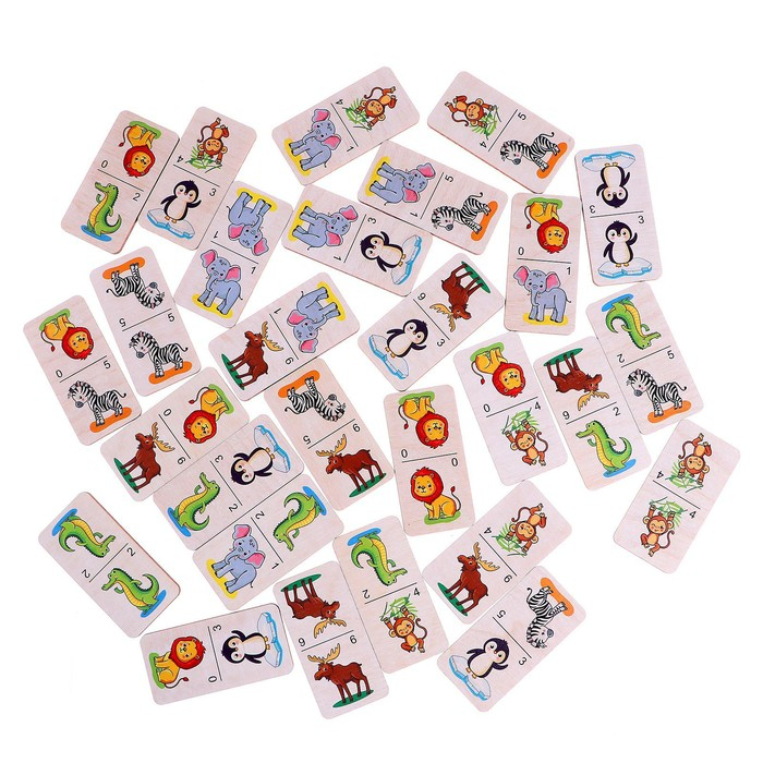 Домино большое &laquo;В зоопарке&raquo; 28 деревянных фишек