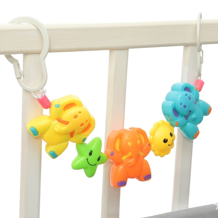 Растяжка на коляску/кроватку &laquo;Слоники&raquo;, 3 игрушки, цвет МИКС, Крошка Я